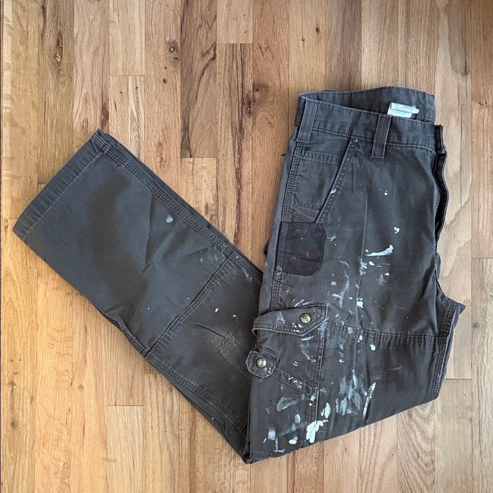 Vintage Carhartt 32 x 34 Men's Durable Olive Green Cargo Work Pants 100% Cotton